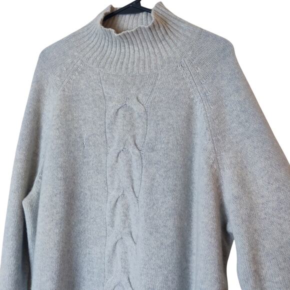 Garnet Hill Cable Detail Cashmere Tunic Sweater XL Gray Turtleneck Oversized - Picture 4 of 12